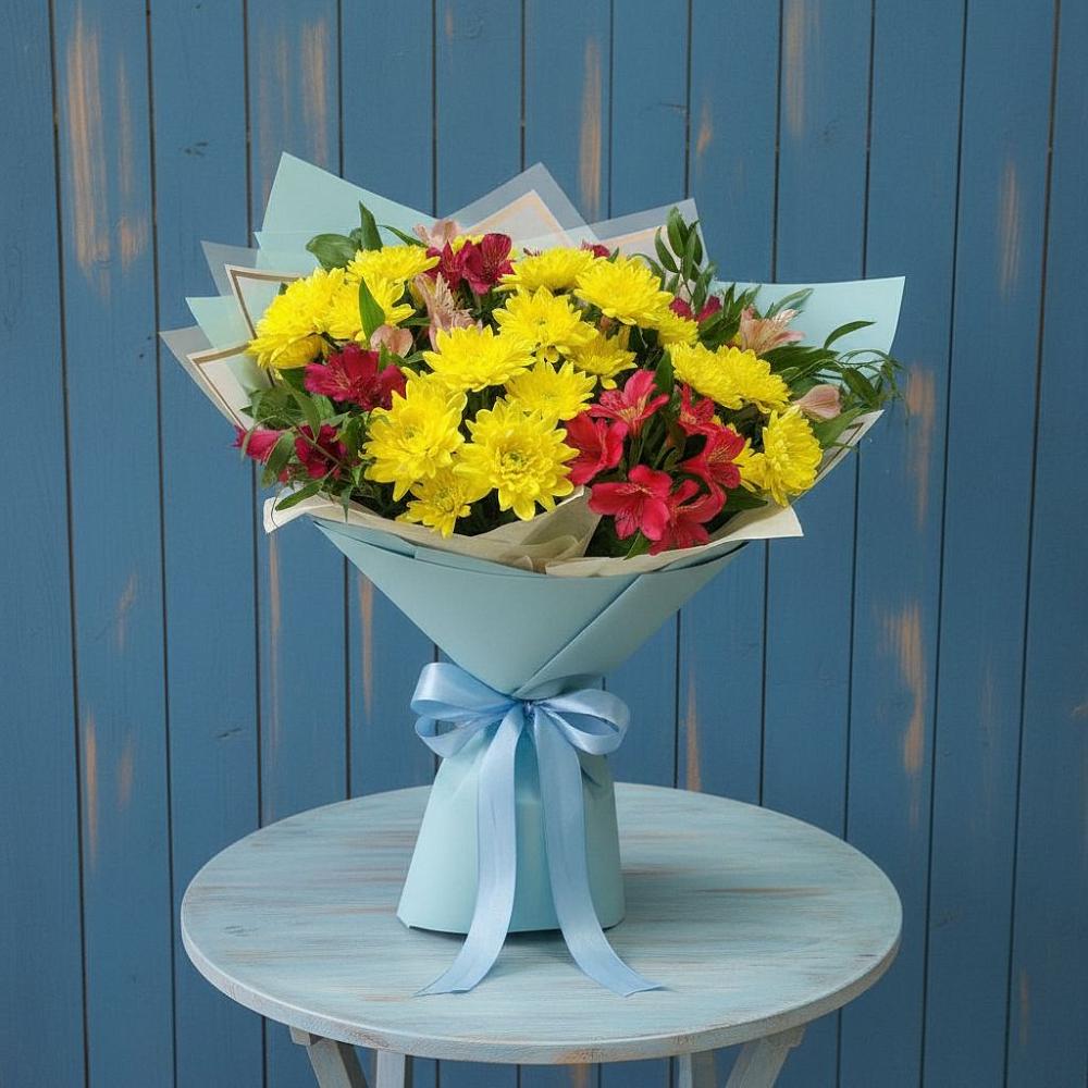 Букет цветов из: Альстромерии и Хризантемы в Кораблино