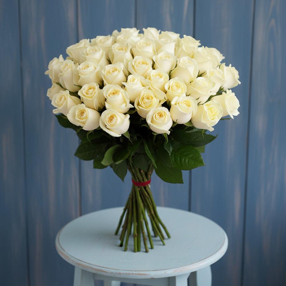 Букет 51 Белая роза Эдлесс Лав в Кораблино
