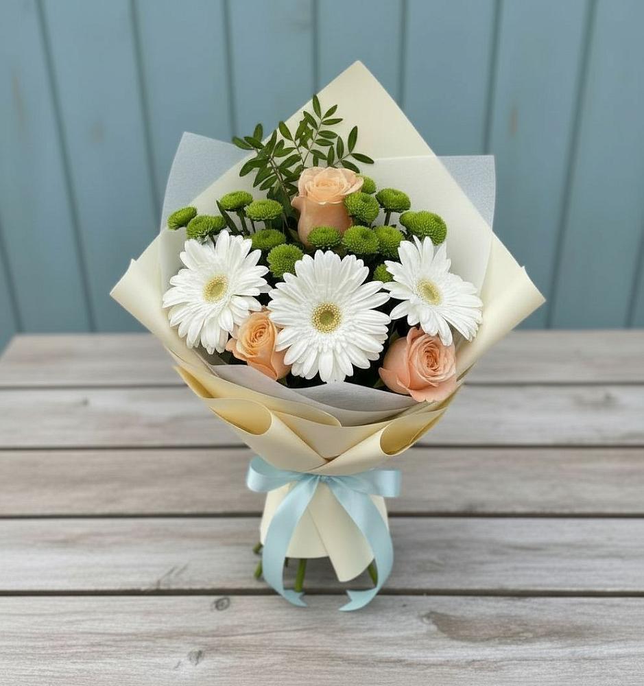 Букет цветов из: Герберы, Розы и Хризантемы в Кораблино