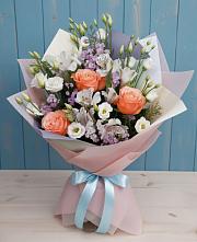 Букет цветов из:  Лизиантусы, Розы, Альстромерии и Гипсофила #REPLACE_PRED# Кораблино