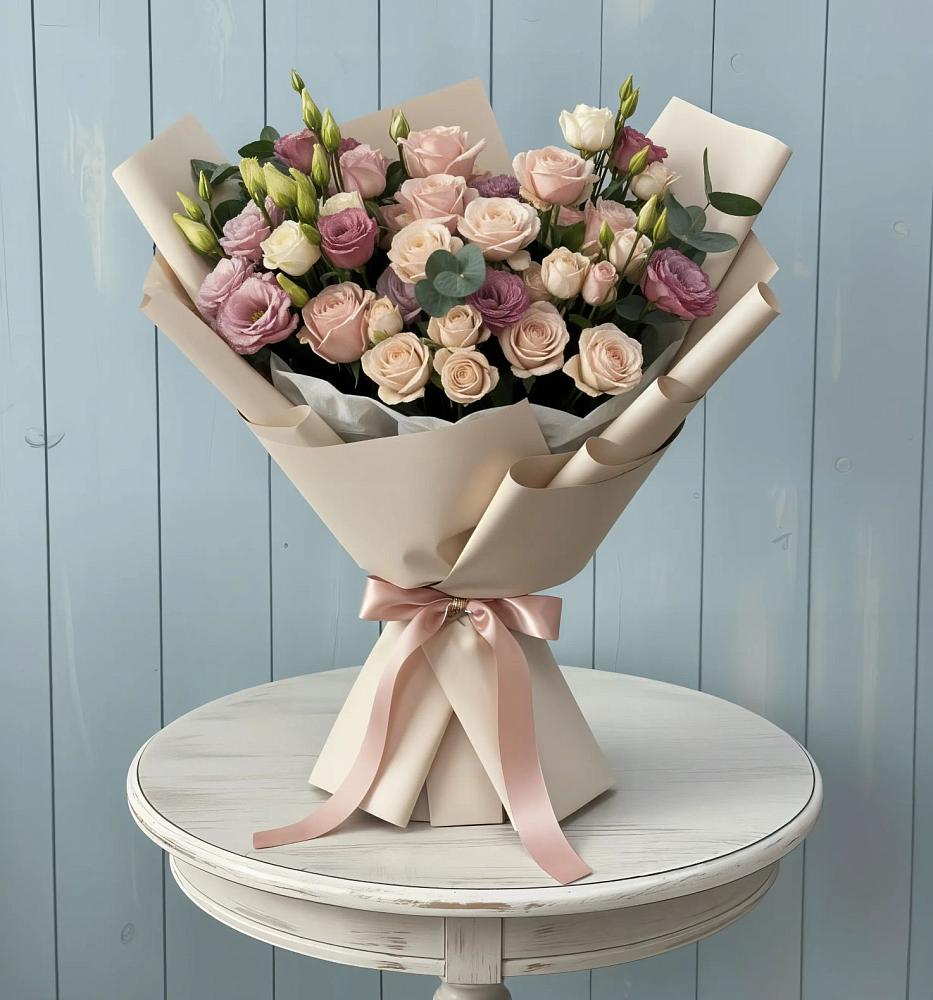 Букет цветов из: Розы и Лизиантусы в Кораблино