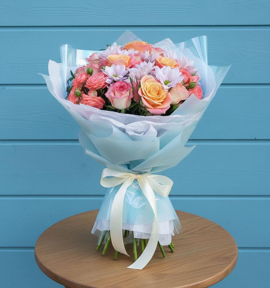 Букет цветов из: Хризантемы и Розы в Кораблино