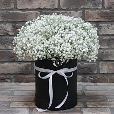 Цветочная композиция из Гипсофила в шляпной коробке в Кораблино